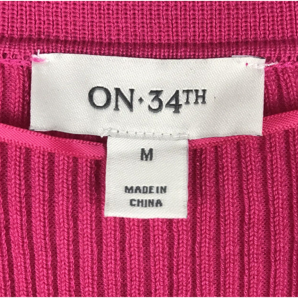 NWT On 34th Johnny Collar Ribbed Pullover V-Neck Sweater Fuchsia Pink Medium - Picture 9 of 11